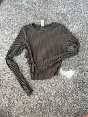 Ribbed Long Sleeve Top - Olive Green